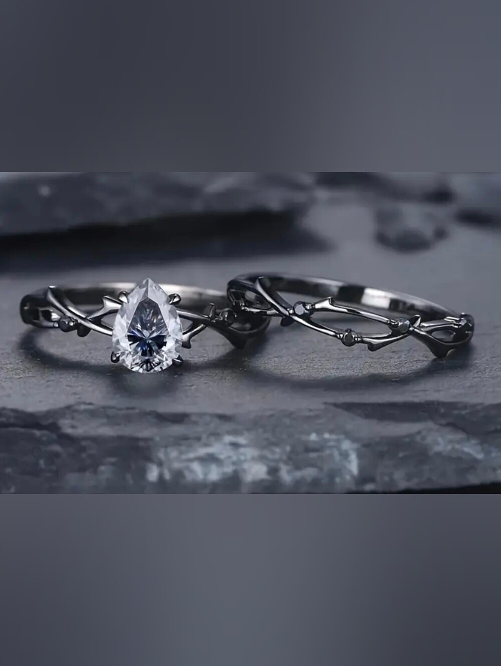 $8 Each Or Bundle 5/$20 Elegant Solitaire Ring w/ Nature-Inspired Band in Black